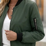 Zip-Front Bomber Jacket with Side Pockets and Ribbed Trim