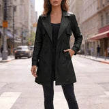 Belted Double-Breasted Trench Coat with Notched Lapel