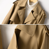 Double-Breasted Trench Coat with Drawstring Waist