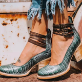 Colette | Vintage Leather Ankle Block Sandals Women Summer