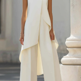 Mock Neck Asymmetric Top and Wide-Leg Pants Set