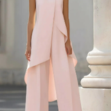 Mock Neck Asymmetric Top and Wide-Leg Pants Set