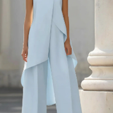 Mock Neck Asymmetric Top and Wide-Leg Pants Set