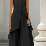 Mock Neck Asymmetric Top and Wide-Leg Pants Set