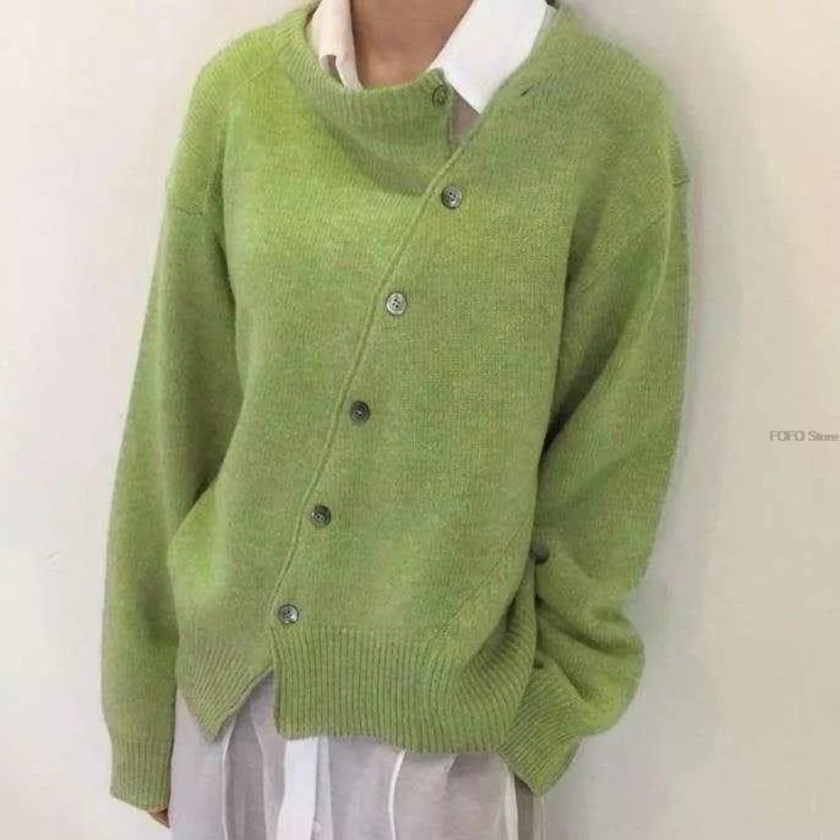 Sweater with Asymmetrical Button Closure Women