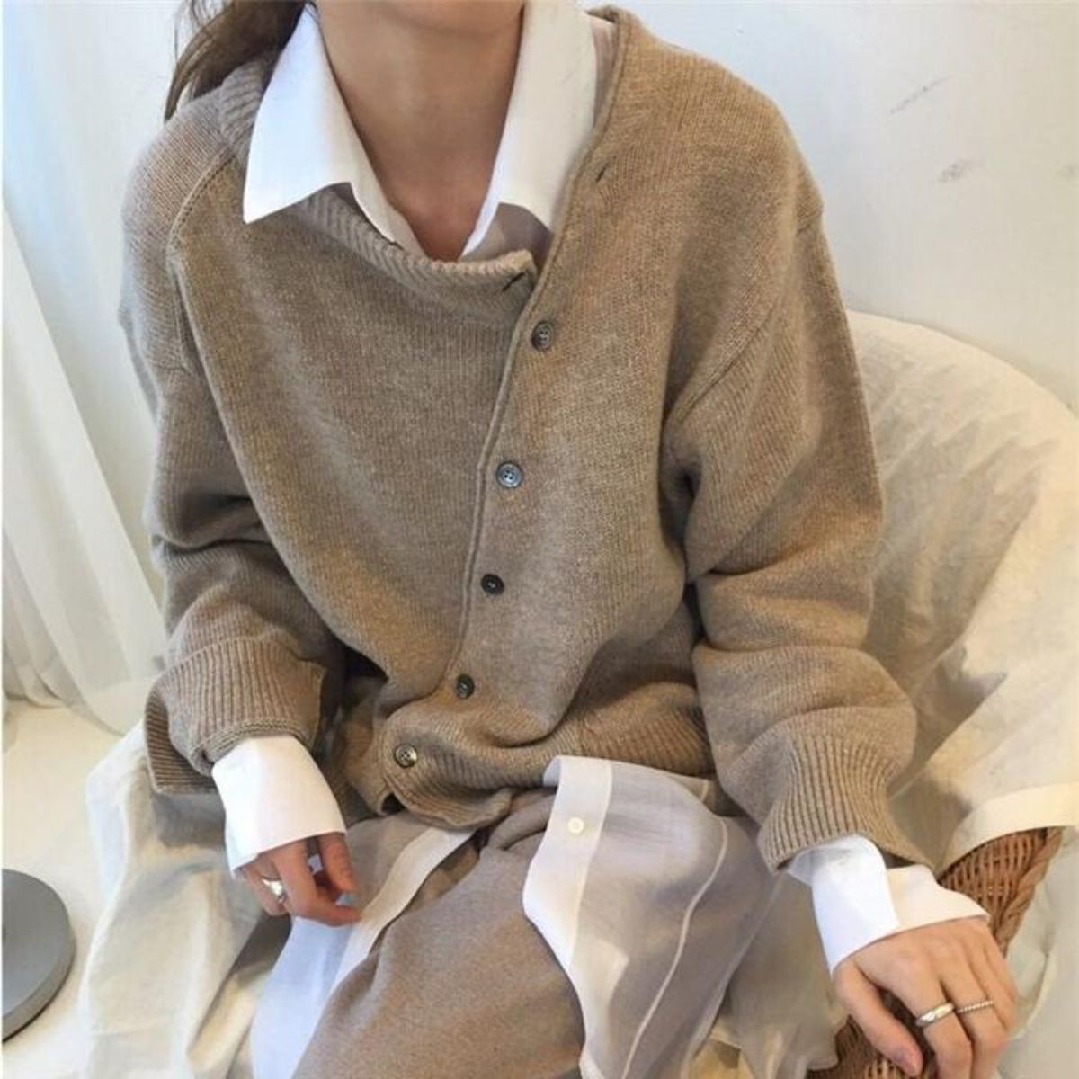 Sweater with Asymmetrical Button Closure Women