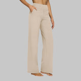 Wide-Leg High-Waisted Stretch Pants with Side Pockets