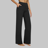 Wide-Leg High-Waisted Stretch Pants with Side Pockets