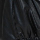 Oversized Leather Bomber Jacket with Zip Front and Point Collar