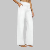 Wide-Leg High-Waisted Stretch Pants with Side Pockets