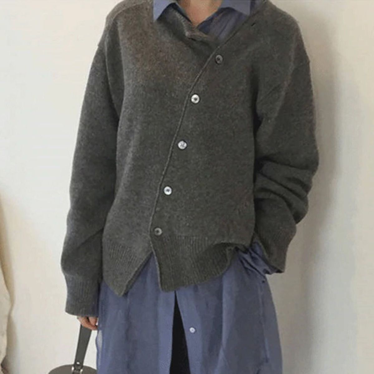 Sweater with Asymmetrical Button Closure Women