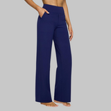 Wide-Leg High-Waisted Stretch Pants with Side Pockets