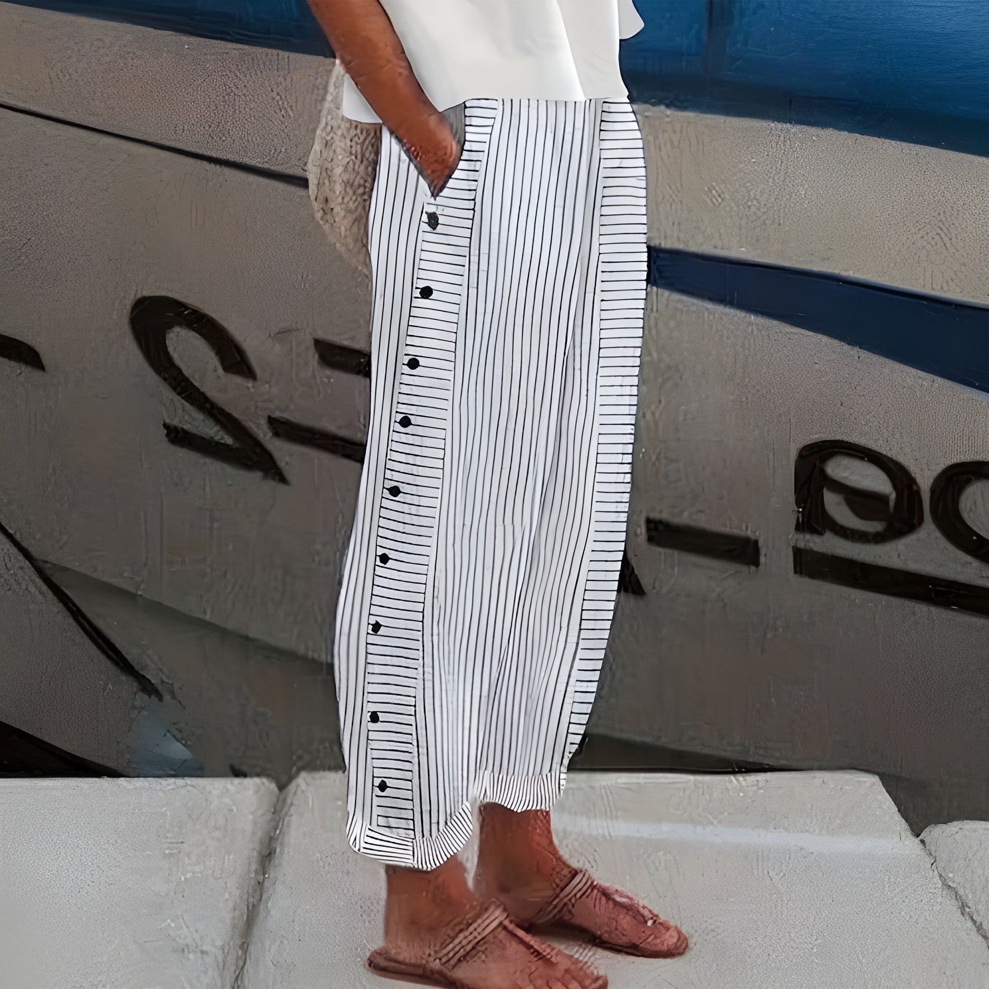 Amelie | Striped Linen Pants Women Summer Relaxed Casual