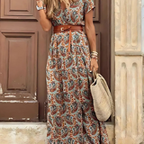 Belted Maxi Dress with V-Neck and Side Slit