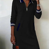 Sweatshirt Mini Dress with Quarter-Zip Polo Collar