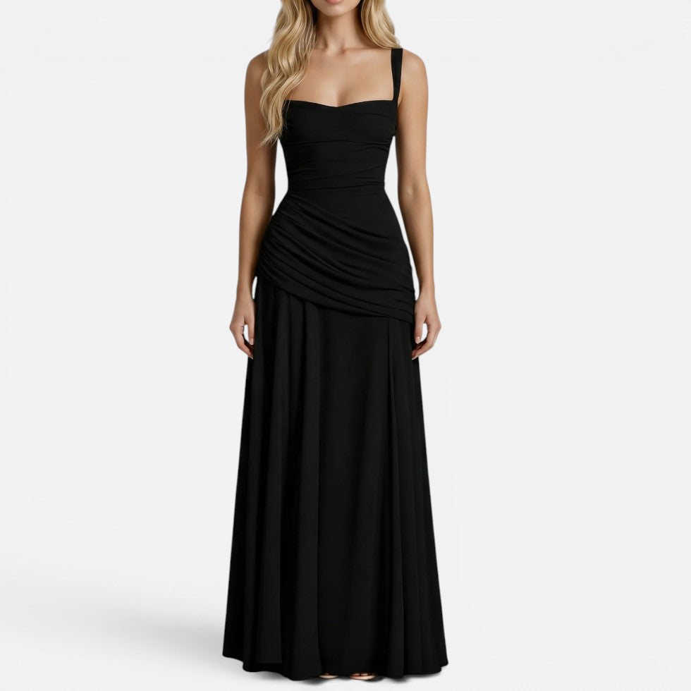 Ruched Bodycon Maxi Dress with Wide Straps