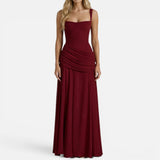 Ruched Bodycon Maxi Dress with Wide Straps