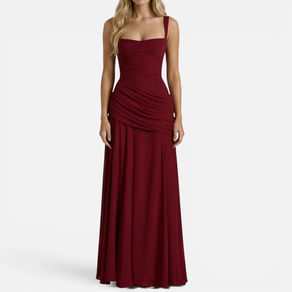 Ruched Bodycon Maxi Dress with Wide Straps