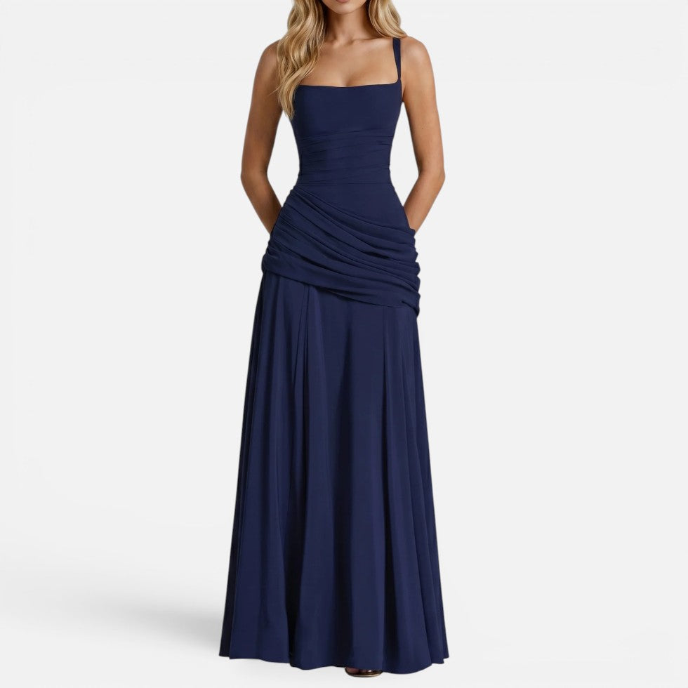Ruched Bodycon Maxi Dress with Wide Straps