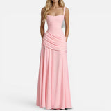 Ruched Bodycon Maxi Dress with Wide Straps