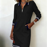Sweatshirt Mini Dress with Quarter-Zip Polo Collar