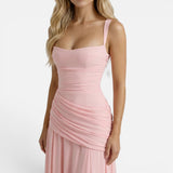 Ruched Bodycon Maxi Dress with Wide Straps