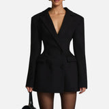 Double-Breasted Blazer Mini Dress with Notch Collar