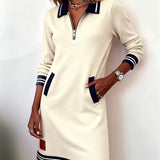 Sweatshirt Mini Dress with Quarter-Zip Polo Collar