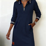 Sweatshirt Mini Dress with Quarter-Zip Polo Collar