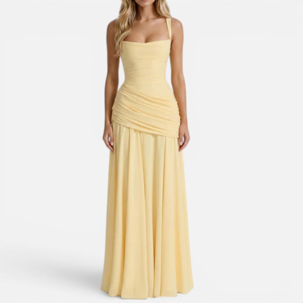 Ruched Bodycon Maxi Dress with Wide Straps