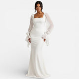 Square Neck Mermaid Maxi Dress with Puff Sleeves
