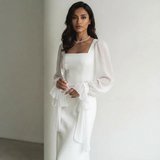 Square Neck Mermaid Maxi Dress with Puff Sleeves
