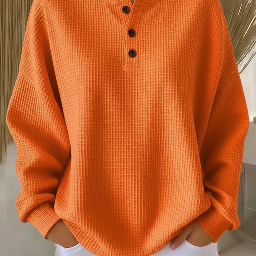 Color Block Waffle Knit Sweater with Crew Neck