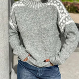 Color Block Waffle Knit Sweater with Crew Neck