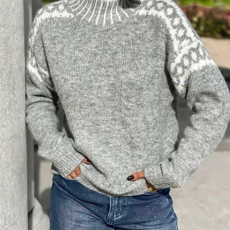 Color Block Waffle Knit Sweater with Crew Neck