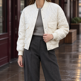 Cropped Quilted Bomber Jacket with Snap Button