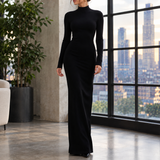 Mock Neck Bodycon Maxi Dress with Long Sleeves