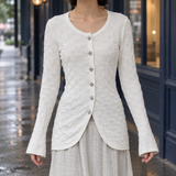 Textured Button-Front Cardigan with Flared Sleeves