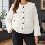 Quilted Jacket with Ruffle Collar and Flap Pockets