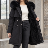 Faux Fur Hooded Parka Jacket with Drawstring Waist and Zip Front