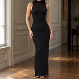 Ribbed Knit Bodycon Maxi Dress with Mock Neck