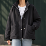 Oversized Zip Up Jacket with Stand Collar and Pockets