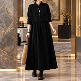 Collared A-Line Maxi Dress with Button Front and Long Sleeve