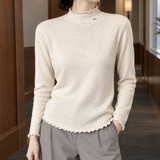 Mock Neck Knit Sweater with Ruffle Trim