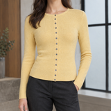 Fitted Cardigan with Button Front and Round Neck