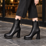 Platform Ankle Boots with Block Heel and Back Zip