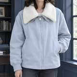 Zip-Front Bomber Jacket with Sherpa Collar and Ribbed Cuff
