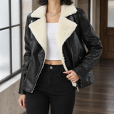 Faux Fur Collar Zip-Front Jacket with Multiple Pockets