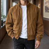 Ribbed Collar Bomber Jacket with Zip Front and Side Pockets