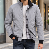 Zip Up Bomber Jacket with Stand Collar and Pockets